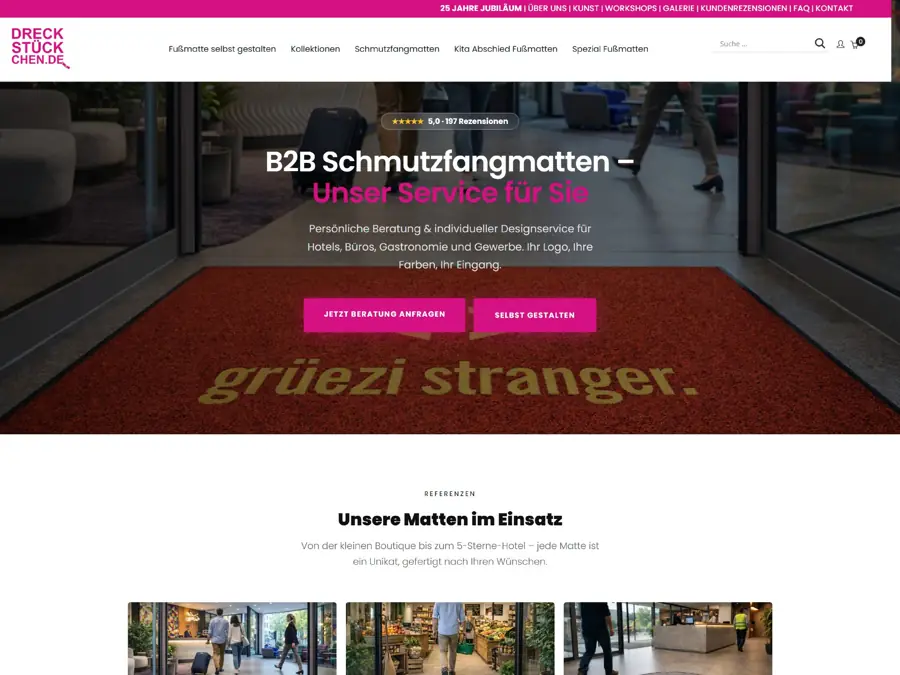 Landingpage Dreckstückchen – Desktop Ansicht