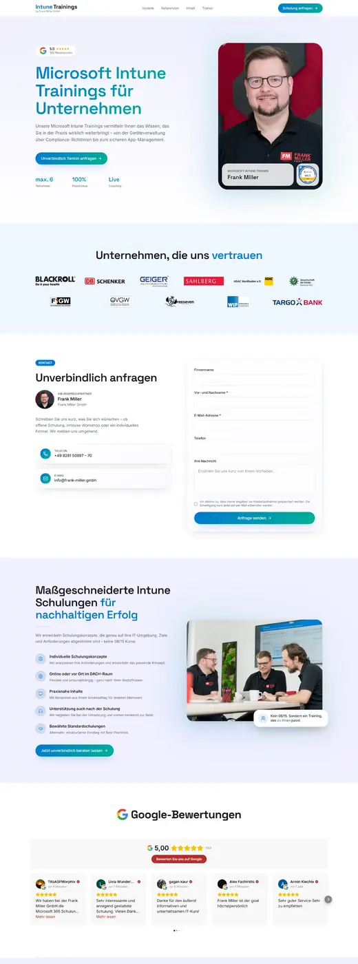 Landingpage Intune Trainings – Desktop Ansicht