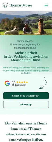 Landingpage Thomas Moser – Mobile Ansicht