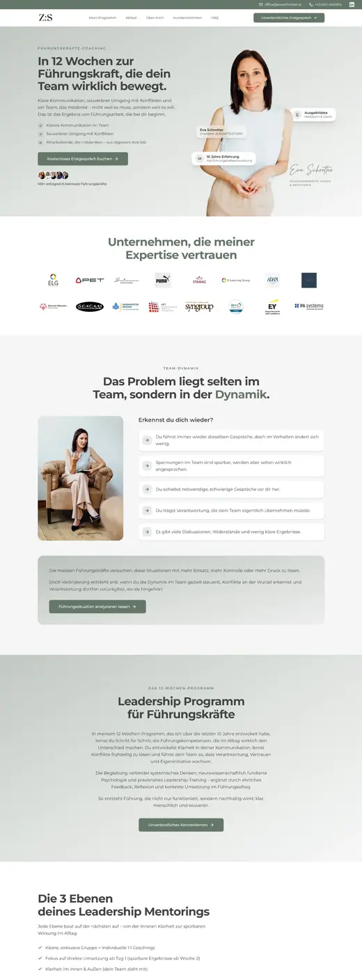 Landingpage Eva Schrotter – Desktop Ansicht