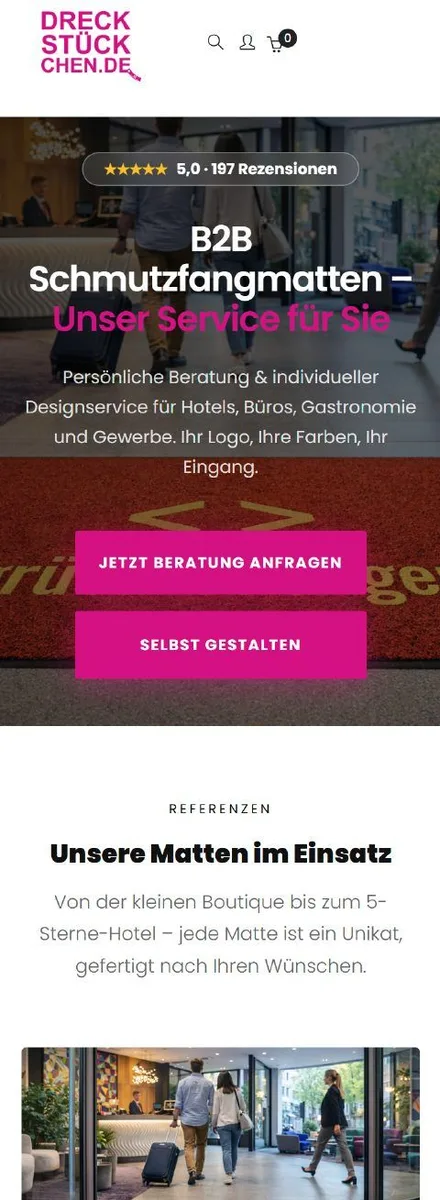Landingpage Dreckstückchen – Mobile Ansicht