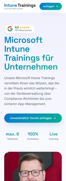 Landingpage Intune Trainings – Mobile Ansicht