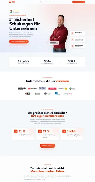 Landingpage IT-Sicherheit Schulungen – Desktop Ansicht