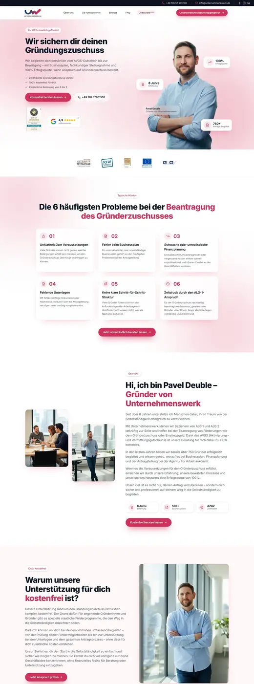 Landingpage Unternehmenswerk – Desktop Ansicht