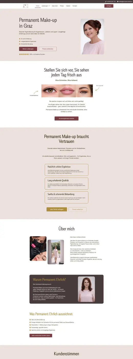 Landingpage Permanent Ehrlich – Desktop Ansicht