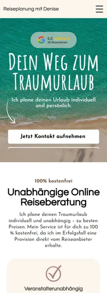 Landingpage Reiseplanung mit Denise – Mobile Ansicht
