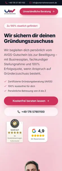 Landingpage Unternehmenswerk – Mobile Ansicht