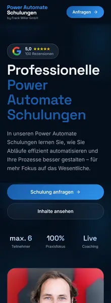 Landingpage Power Automate Schulungen – Mobile Ansicht